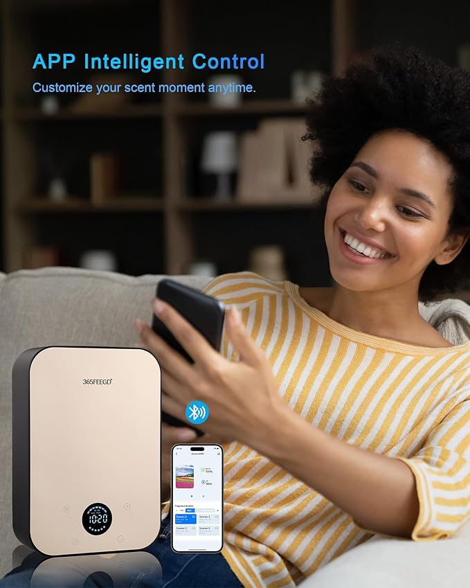 Waterless Oil Diffuser - Pure Essential Oil Diffuser with App Control - 150ml/1700 Sq.Ft. Coverage for Effective Aromatherapy in Home/Office/Hotel (Black Gold)