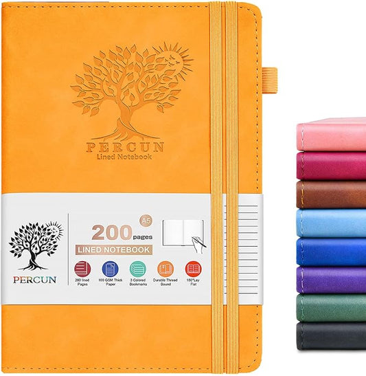 Lined Journal Notebook for Men & Women,200 Pages A5 Hardcover Leather Notebook (5.9"x8.5"), Travel Journal for Work, School, Business Writing, Note Taking, Notepad Diary (Yellow)