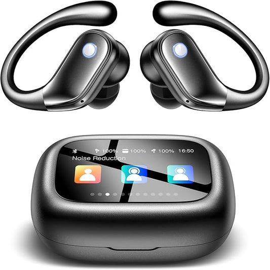 Wireless Earbuds, ENC Noise Cancelling Sport Ear Buds with Multifunctional Touch Screen, Bluetooth 5.4 Headphones, Bass Stereo Sound, 5 EQ Over The Ear Earbuds for Sports/Workout/Gym-Black