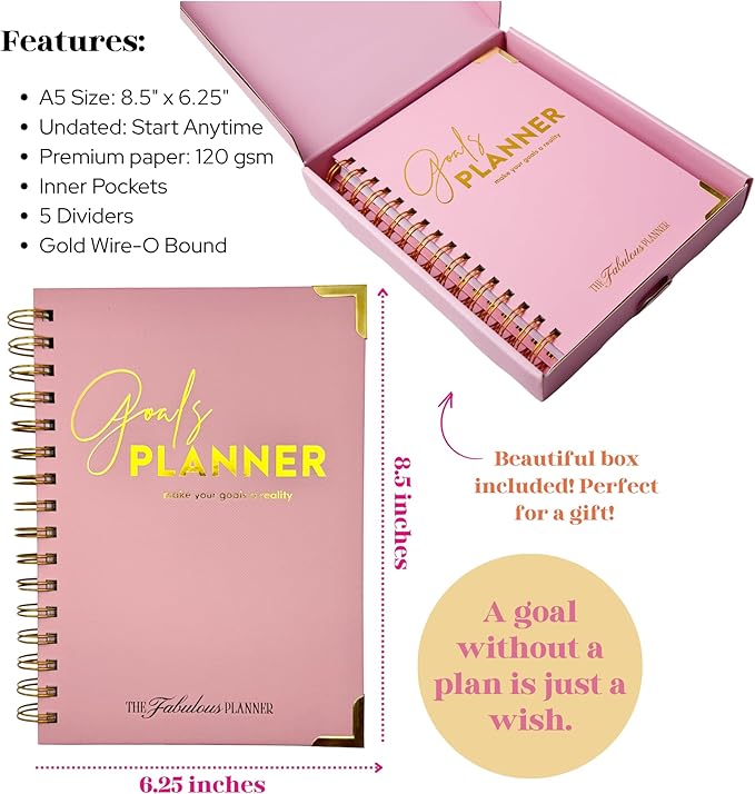 Undated Goal Planner, Daily & Weekly Organizer & Productivity Planner with Goal Setting Worksheets, To Do lists Journal, Notes & Ideas Pages, A5 Size (Black)