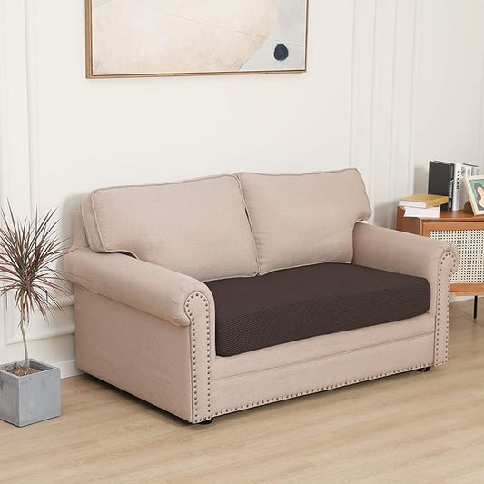 Easy-Going Stretch Loveseat Cushion Cover Sofa Cushion Furniture Protector Sofa Seat Sofa Slipcover Sofa Cover Soft Flexibility with Elastic Bottom(Loveseat Cushion, Chocolate)