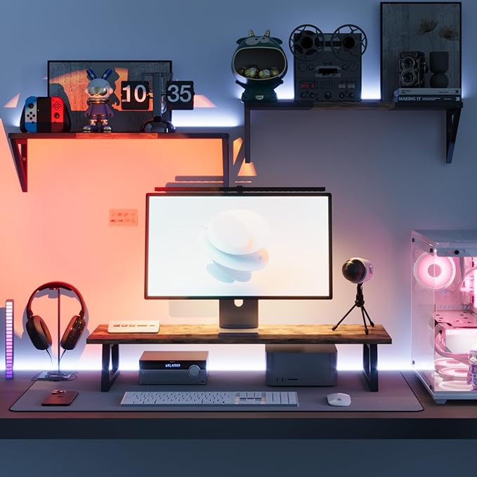 TEAMIX 31.5 inch Dual Monitor Riser for 2 Monitors, Long Monitor Stand Riser TV Stand Riser Monitor Stand for Desk Wood & Steel Desktop Riser Desk Organization Home Office