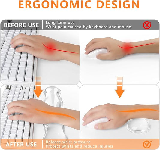 Gel Keyboard Wrist Rest, Cute Wrist Support and Arm Support Keyboard Rest for Keyboard and Mouse Typing Pain Relief,Suitable for Office/Computer/Laptop/Gaming(Transparent White Set )
