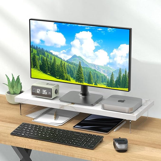 Monitor Stand Riser, Wood & Acrylic Computer Monitor Stand Desk Desktop Organizer Table for Home, Office Workspace, Laptop Riser, Printer, PC & TV Screen Riser