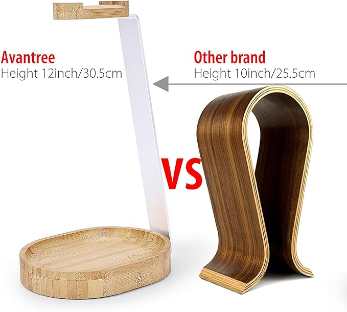 Avantree TR902 - Universal Wooden & Aluminum Headphone Stand Hanger with Cable Holder, Sturdy Desk Headset Mount Rack