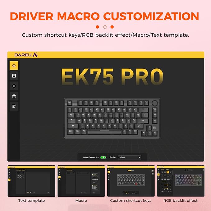 DAREU EK75PRO Sakura Pink Wireless Mechanical Gaming Keyboard,75% Hot Swap Creamy Keyboard with Knob,RGB Backlit,Gasket Custom Structure,Side Printed PBT Keycaps,2.4Ghz/BT5.1/USB-C, for Win/MAC