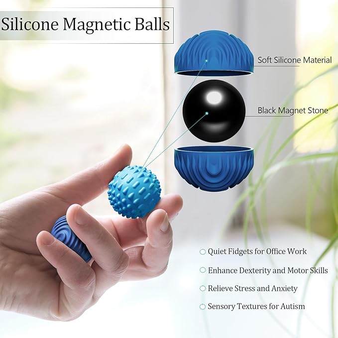Silicone Magnetic Balls Fidget Toys for Adults & Teens,4PCS Stress Relief Sensory Toys for Autism ADHD Anxiety,Fun Textures Gadgets,Office Desk Toy,Stocking Stuffers for Men Women Teen Gifts