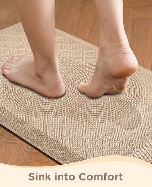 Ophanie Kitchen Mats for Floor, 3/4 Inch Thick Kitchen Rugs, Anti Fatigue Standing Cushioned Mat, Waterproof,Comfort Ergonomic Mat for Office, Home, Sink, 20''x39'' Beige Non-Slip Bottom