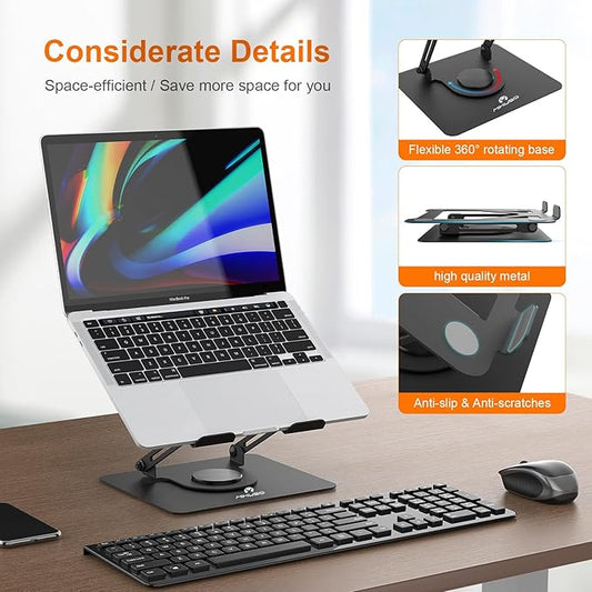 Laptop Stand for Desk,360° Adjustable Computer Stand with Rotating Base,Ergonomic Laptop Riser for Foldable and Portable,MacBook Riser Collaborative Work, Suitable for 10-16" Notebook Holder