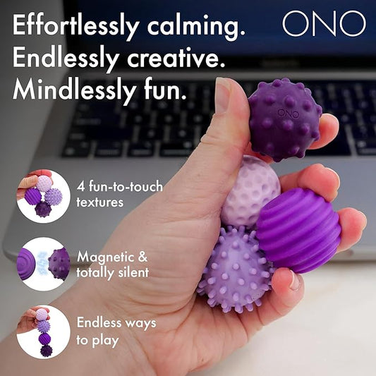 ONO Signets – Silicone Magnetic Balls with Textured Dimples, Bumps, and Waves | Fun to Play with Fidget Toy for Adults | Help Relieve Stress, Anxiety, Tension (Lavender, Set of 8)