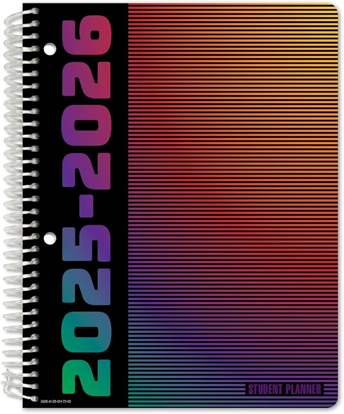 Global Datebooks Dated Middle School or High School Student Planner for Academic Year 2025-2026 Includes Ruler/Bookmark and Planning Stickers (Matrix Style - 7"x9" - Spectrum)