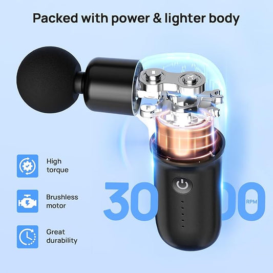 Super Mini Massage Gun, Deep Tissues Percussion Muscle Massager, Compact Sports Travel Massage Gun, Portable Massager Gun for Gifts for her him, Black