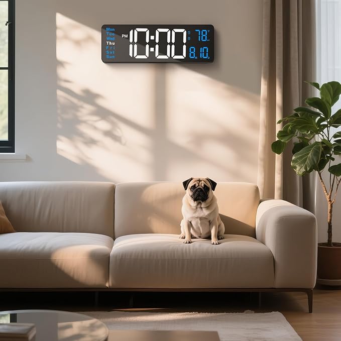 Digital Wall Clocks, 16" Large Digital Clock with Remote Control, Led Wall Clock for Classroom with Date, Week, Alarm, Temperature, Night Light for Living Room, Bedroom, Gym, Office(Blue)