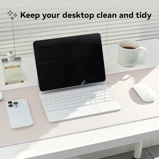 Waterproof Large Gaming Mouse Pad with Durable Stitched Edges, Non-Slip Rubber Base, Smooth Surface Mouse Mat Desk Pad for Home Office Gaming, 35.4"x15.7"x0.12", Beige