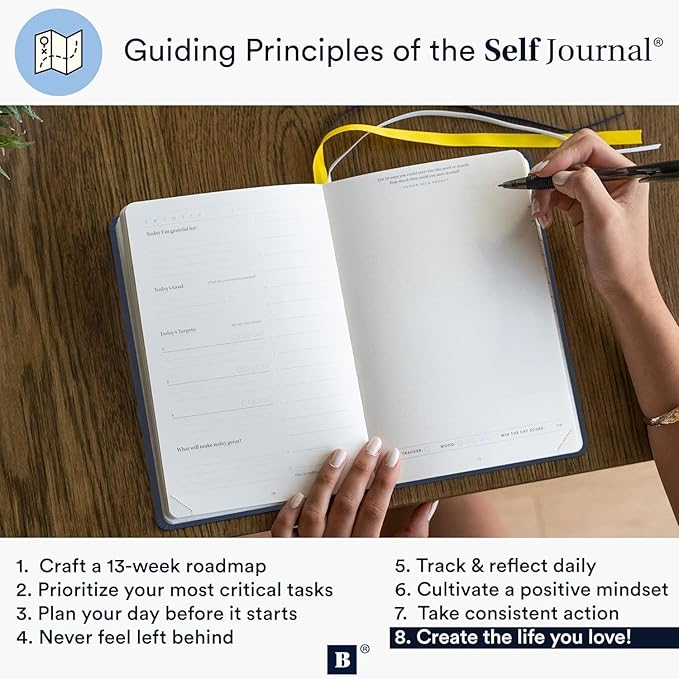 BestSelf 13-Week Self Journal & Goal Planner – Undated Daily ADHD-Friendly Journal for Men & Women | Productivity, Gratitude, Reflection & Habit Tracker | 2025 Life Organizer with Prompts, Distance Navy