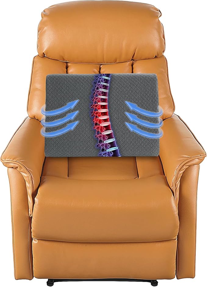 HOMBYS Lumbar Support Pillow for Recliner Chair, Memory Foam Back Support Cushion for Elderly,Extra Large Lumbar Support Pillow,Thick Backrest for Home Reading (Grey, 20“x13.5"x5")