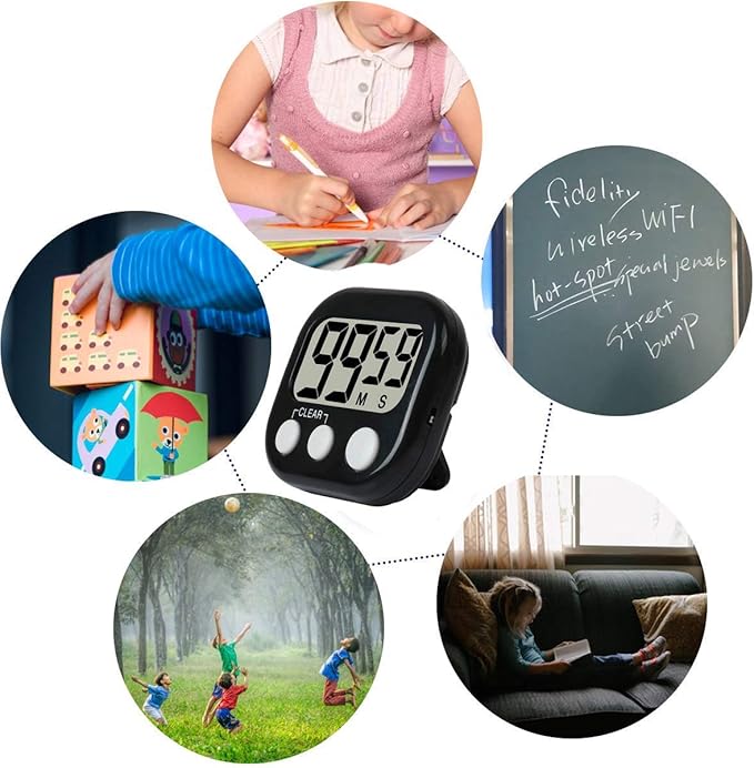 12 Pack Digital Kitchen Timer Large LCD Display Loud Alarm Strong Magnetic Stand, Minute Seconds Count Up Countdown and Simple Operation Timers for Cooking, Bathroom, Kids, Teacher, Classroom - Black