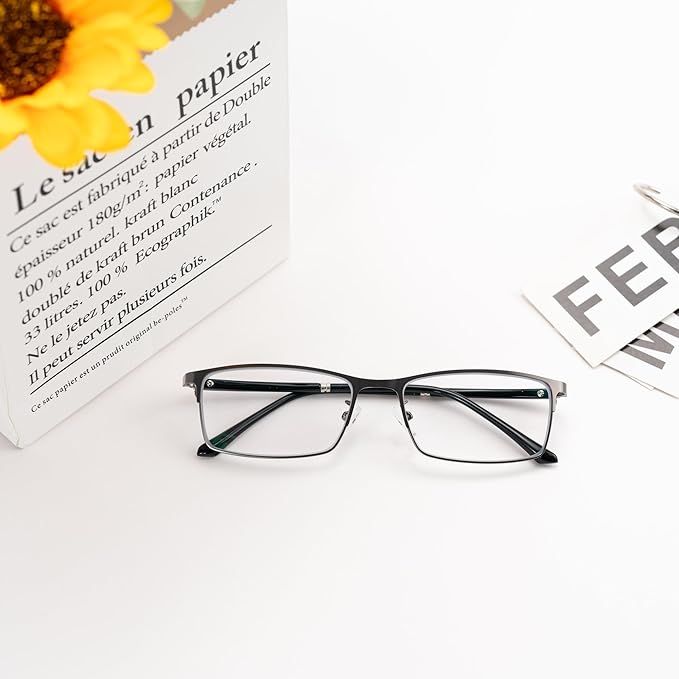 GUDVUE Mens Blue Light Glasses Rectangle Computer Glasses Gaming Glasses, Rectangle Gunmetal