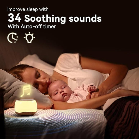 White Noise Sound Machine with 7 Colors Night Light 34 Soothing Sounds, Portable Sound Machine for Baby Adults Kids Sleep with 30 Volume Levels 4 Timers Adjustable Brightness (Black)