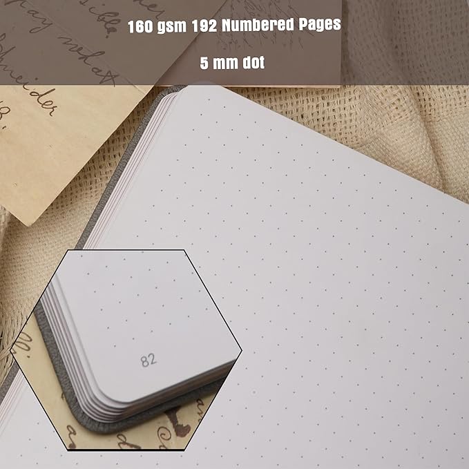 TIEFOSSI Bullet Dot Journal, Vintage Journal Notebook for Women Men, 160 GSM 192 Premium Pages, A5 Hardcover Journaling Notebooks Gift, for Travel Office Daily Writing