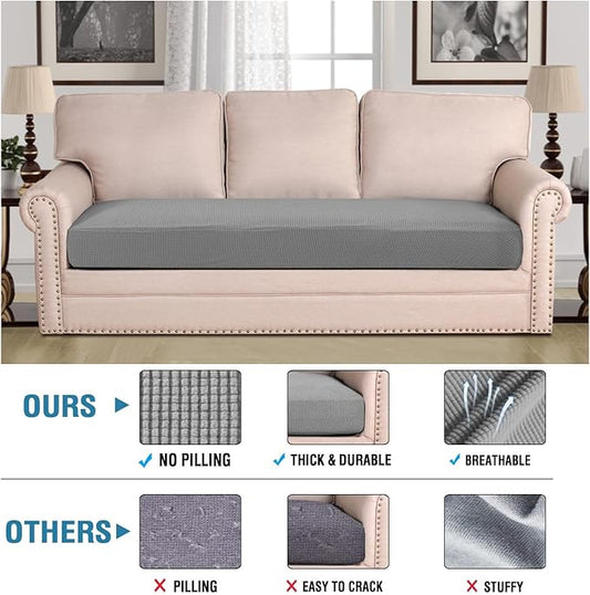 H.VERSAILTEX Super Stretch Individual Seat Cushion Covers Sofa Covers Couch Cushion Covers Slipcover Sets Thick Jacquard Textured Twill Fabric (1 Piece Sofa Cushion Cover, Dove)