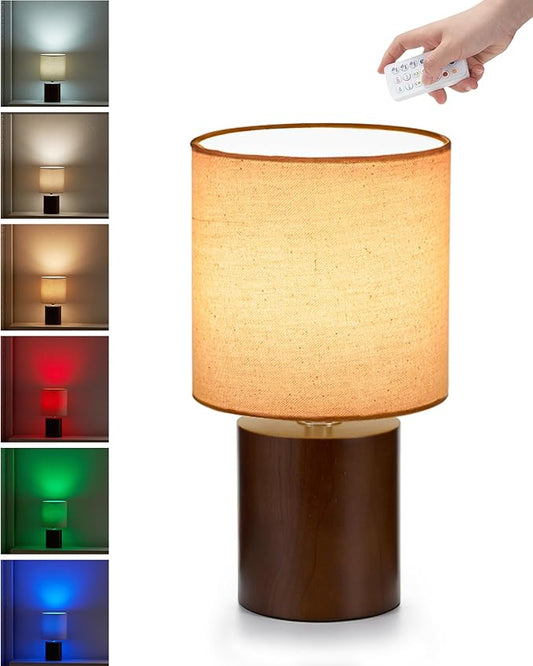 UMEXUS Rechargeable Cordless Table Lamp with Timer, Remote, Dimmer, Wood Small Battery Operated Lights Patio, Warm Bedroom Nightstand Lamp, RGB Ambient Lighting for Home Dinner Side End Table Kitchen