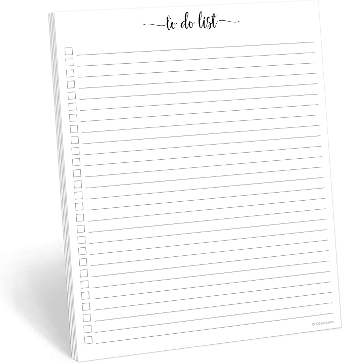 321Done To Do List Notepad - 50 Sheets (8.5" x 11") To-Do's Notepad Tear Off, Planning Memo Pad, Planner Checklist Organizing - Made in USA - Simple Script - Wide-Ruled