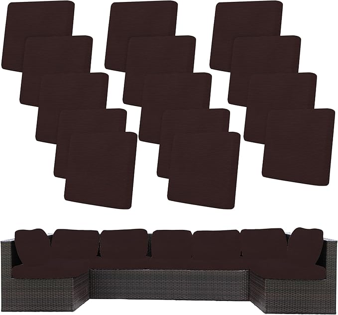 14 Pcs Stretch Patio Cushion Covers,for Outdoor Couch Covers Replacement,Patio Slipcovers Couch Cover,Washable Furniture (Coffee,Only)
