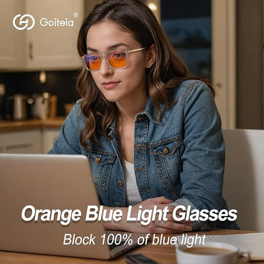 Goiteia Orange Blue Light Blocking Glasses-Retro 70s Blue Light Glasses for Men Women, Easier Sleep and Migraine Relief