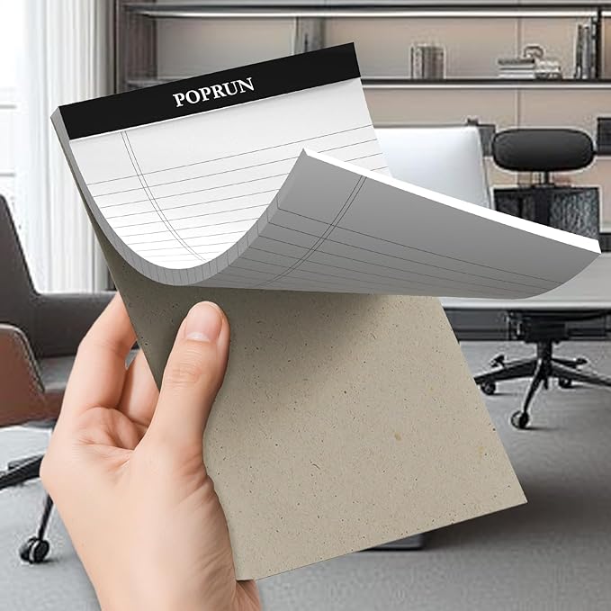POPRUN Small White Legal Pads 5 x 8 Narrow Ruled, 100GSM Writing Paper Pad, Bulk Lined Notepad Notebooks for Work School, Classroom Office Supplies, 3 Pack