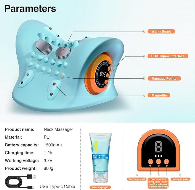 Neck Massager 2025, Occipital Release Tool for Neck with Heat, 3 Modes, Portable Massage Neck Pillow for Pain Relief and Muscle Relax, 26° Angle Cervical Traction Device