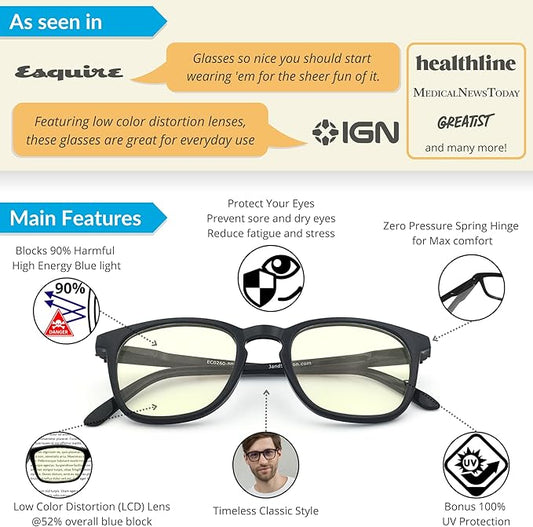 J+S Vision Blue Light Blocking Glasses for Men Women | Computer Gaming Work| Anti Strain Fatigue UV Glare | Medium-Small Fit
