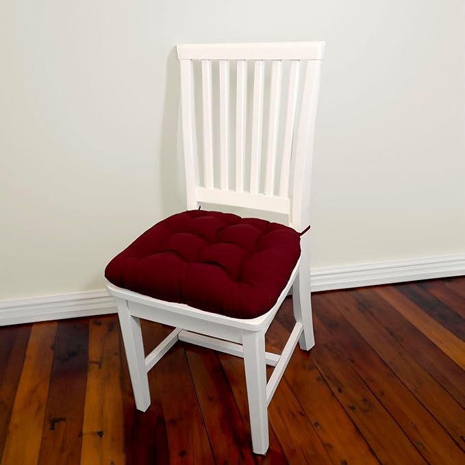 Barnett Home Decor Dining Chair Cushions with Ties – Size Medium 16.5 x 18 - Latex Foam Fill, 100% Cotton, Machine Washable Chair Pads for Kitchen Chairs, Made in USA (Cotton Duck Wine/Pack of 2)