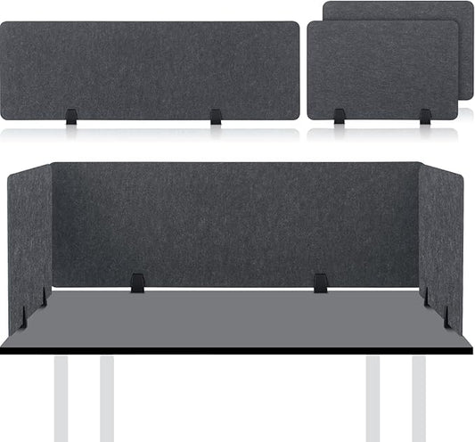 Yaomiao 3 Pcs Acoustic Desk Divider Soundproof Desk Privacy Panel Freestanding Desk Partitions Sound Absorbing for Students Office Reduce Noise Visual Distractions (Dark Gray,60 x 16", 24 x 16")