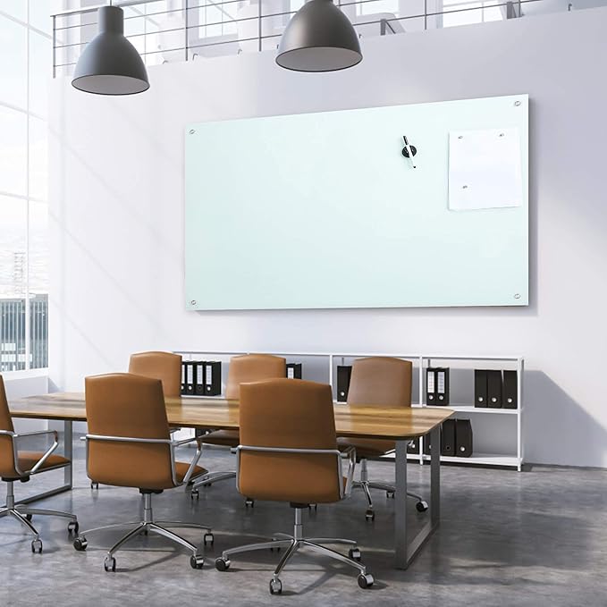 R&G Magnetic Glass Dry Erase Whiteboard,48" x36“ Frameless White Writing Board Set for Office,School and Home