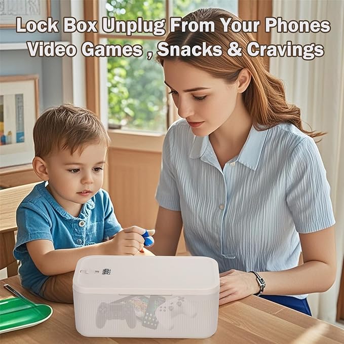 SANIDIKA Lockable Storage Box, Locking Medicine Box, Cell Phone Locked Jail, Food Medical Lockbox, Containers Bin for Personal Refrigerator Home Office Organization Travel Gift,9.25 x 5 x 3.6 (Cream)