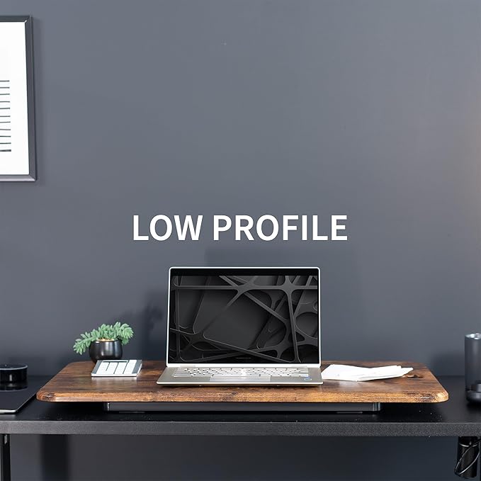 VIVO Ultra-Slim 32 Inch Single Top Height Adjustable Standing Desk Riser, Compact Sit Stand Desktop Converter for Monitor or Laptop, Vintage Brown, DESK-V032JN