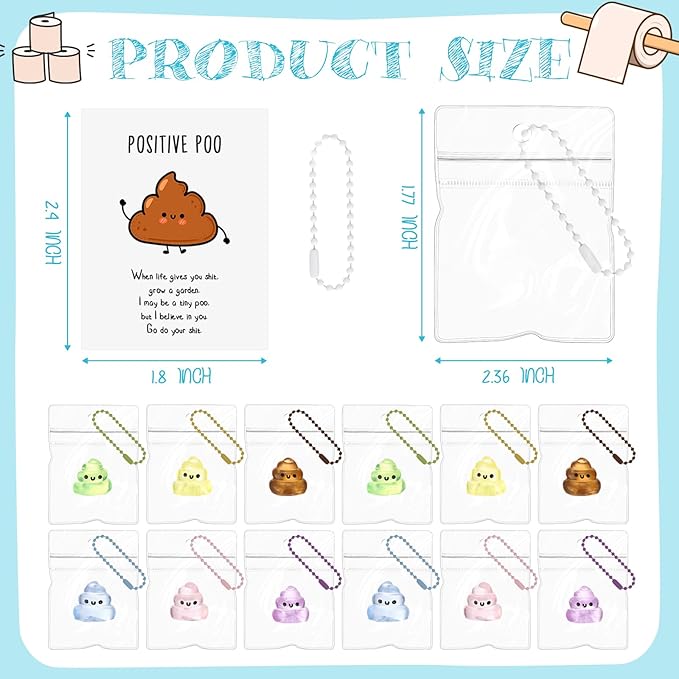 Wettarn 24 Sets Poop Gifts Inspirational Stress Balls with Support Card Positive Stress Relief Prank Colorful Poop Ball Appreciation Gifts for Teacher Employee Coworkers
