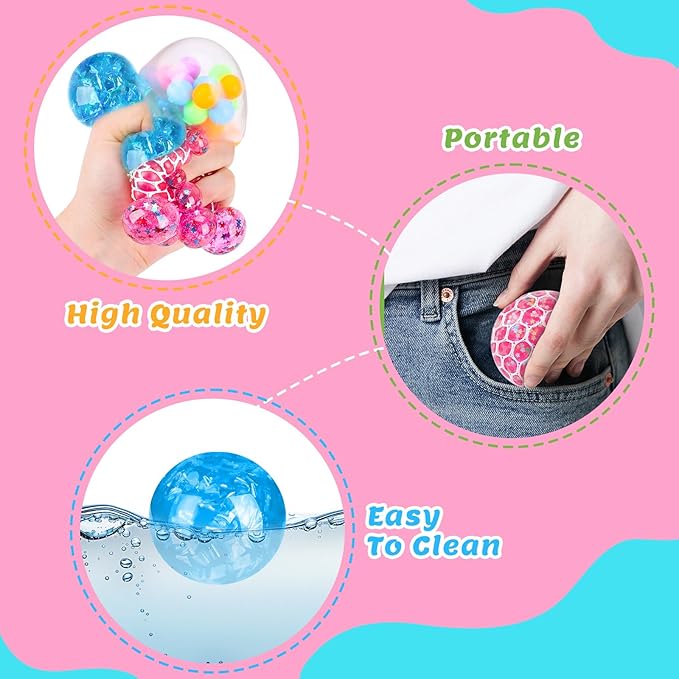 Stress Balls 4 Pack for Adults and Kids, Squeeze Toys, Sensory Toys for Kids with Autism, Squishy Fidget Toys for Stress and Anxiety Relief, Prize for Classroom