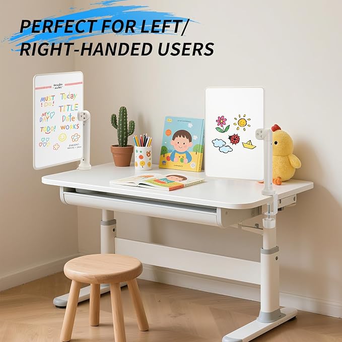 360° Rotating Desktop Dry Erase Whiteboard with Stand, 16" x 12" Double-Sided Magnetic Board with Clamp Holder Mount for Desk Up to 2.17" for Drawing, Office, Home, School (White)