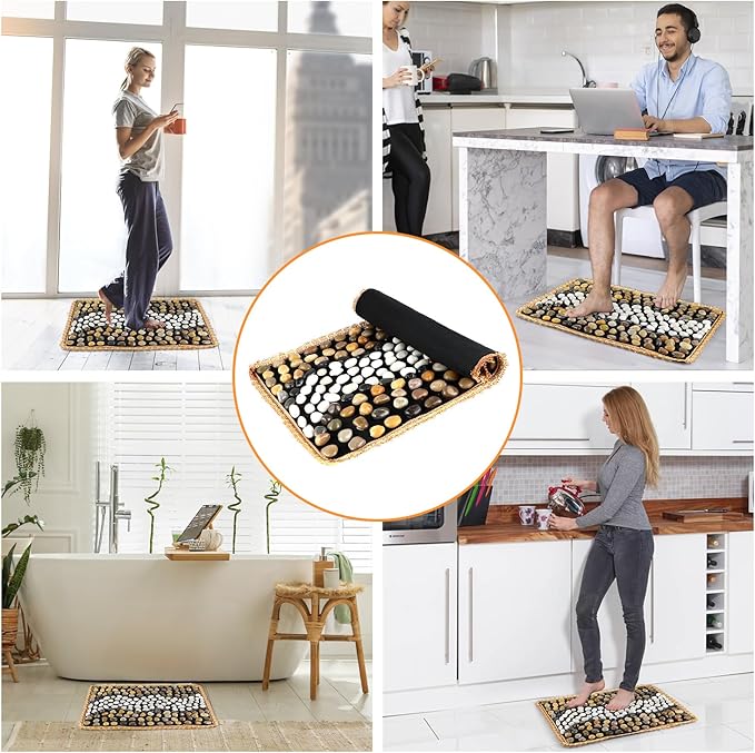 Pebbles Massage Mat, Reflexology Foot Massager, Cobblestones Foot Acupressure Pad for Tired Feet Relaxation (23.6"×15.7")