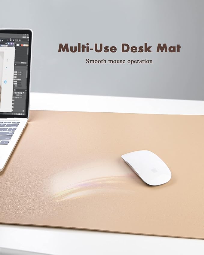 YSAGi Double-Sided Desk Pad, Leather Desk Mat, Eco Cork Desk Pad Protector, Large Mouse Pad for Desk, Waterproof Desk Blotter Pad, Writing Pad for Office/Home(23.6"x13.7",Apricot)