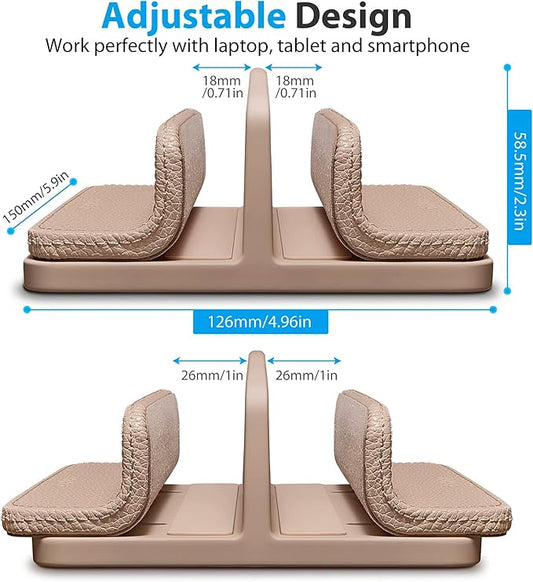 Leather Vertical Laptop Stand,Dual Laptop Holder Stand,Laptop Organizer with Adjustable Dock (18-26mm/0.7-1 in) for All MacBook/Tablet/Surface/Dell/iPad (Apricot)
