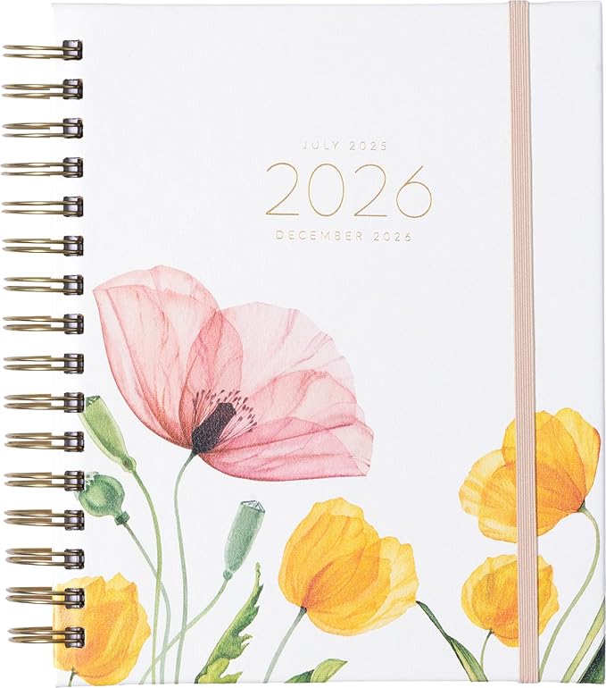 2025-2026 Eccolo Spiral Agenda Planner, Transparent Floral, Weekly & Monthly Pages, 18 Months, Sticker Sheets, Inspirational Quotes (7.75 x 8.75, July 2025 - Dec 2026)