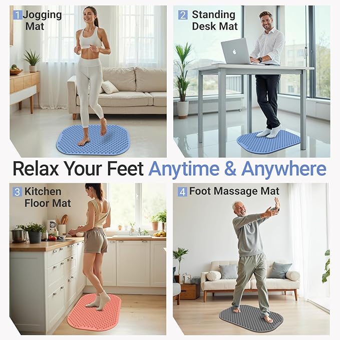 Upgrade Silicone Foot Massage Mat with Dual-Side Usage, Large Reflexology Mat for Feet Relaxation, Foldable Foot Acupressure Mat, Portable Standing Desk Mat for Pain, Fatigue Relief(Blue-L)