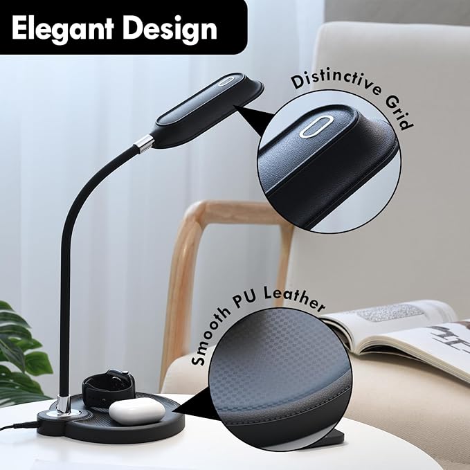 WILIT LED Desk Lamp, 800LM Bright Dimmable Table Lamp with 3 Color Modes, Bedside Lamp with Storage Base, Study Lamp with Adjustable Gooseneck, Reading Lamps for Home Office Dorm (Black)