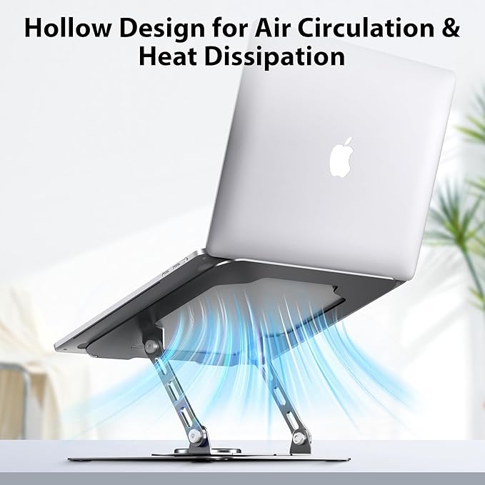 Laptop Stand, Adjustable Metal Computer Stand with 360ยฐ Rotating Base, Ergonomic Foldable Laptop Riser for Desk, Portable Laptop Stand Mount for All 10-16" Laptops and Notebooks, Space Gray