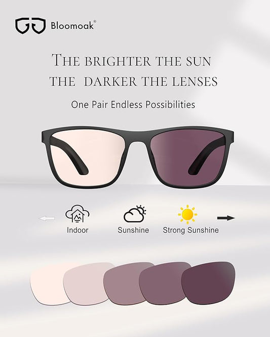 Bloomoak Rose Tinted Photochromic for Indoor/Outdoor UV 400/Migraine Relief Glasses for Fluorescent LED Glare/Photophobia