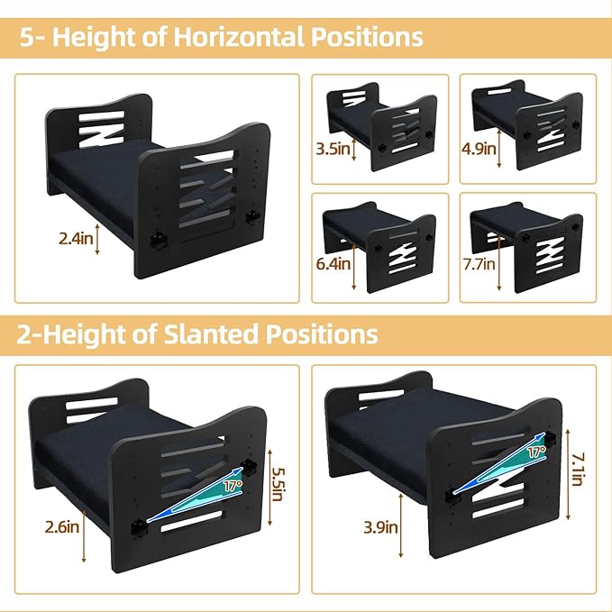 Myplace Bamboo Adjustable Under Desk Footrest with Memory Foam Pad - Ergonomic Foot Rest with 7-Level Adjust, Slanted Foot Rest Stool for Home Office Kitchen Bedroom (Black)