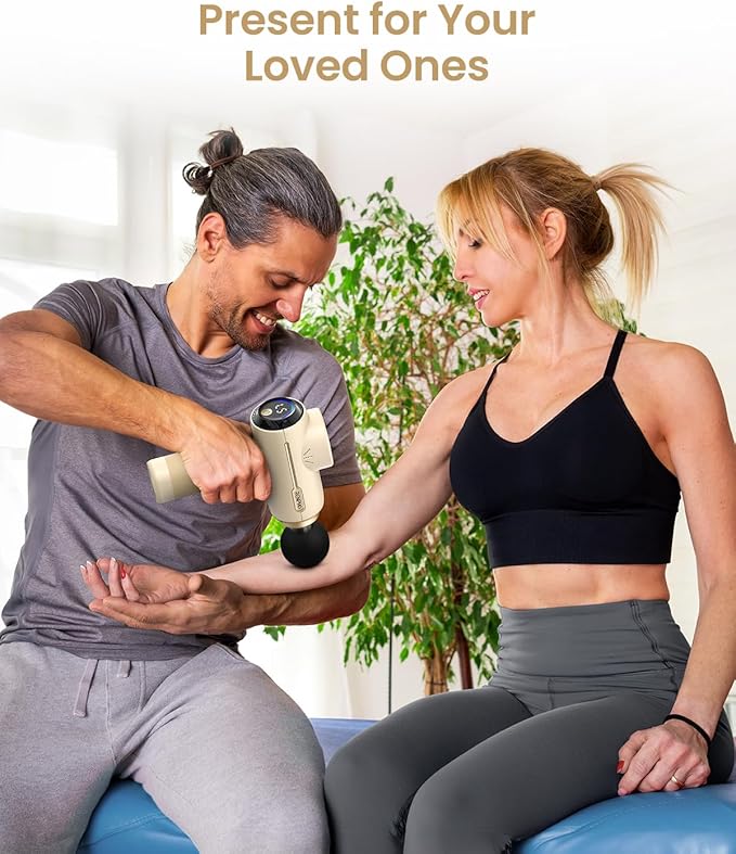 RENPHO Massage Gun Deep Tissue, Portable Percussion Massager for Back and Neck, Gifts for Men and Women, Handheld Device with Carry Case, Active Tan